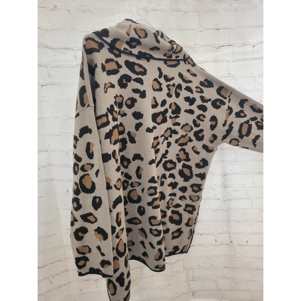 Calvin Klein Womens Leopard Print Cowl Neck Sweater Tan Black XL - Picture 4 of 4